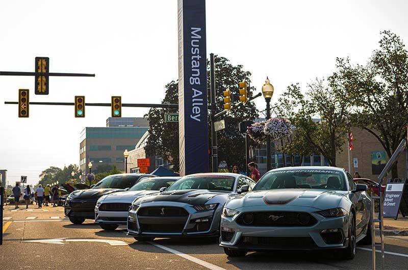 Mustangs sitting in line up